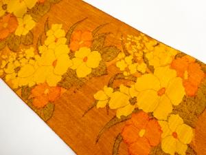 手織り紬　花葉模様織り出し名古屋帯